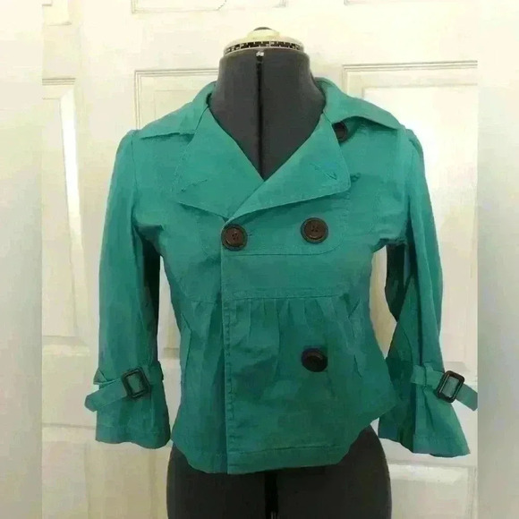 American Rag Cie Teal buckle 3/4 sleeve jacket Womens Small - Picture 4 of 5